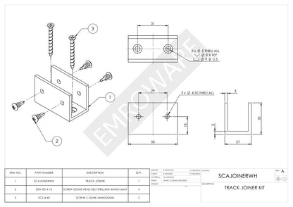 Emro Track Extension Joiner Kit - Available in Clear Anodised and White Finish