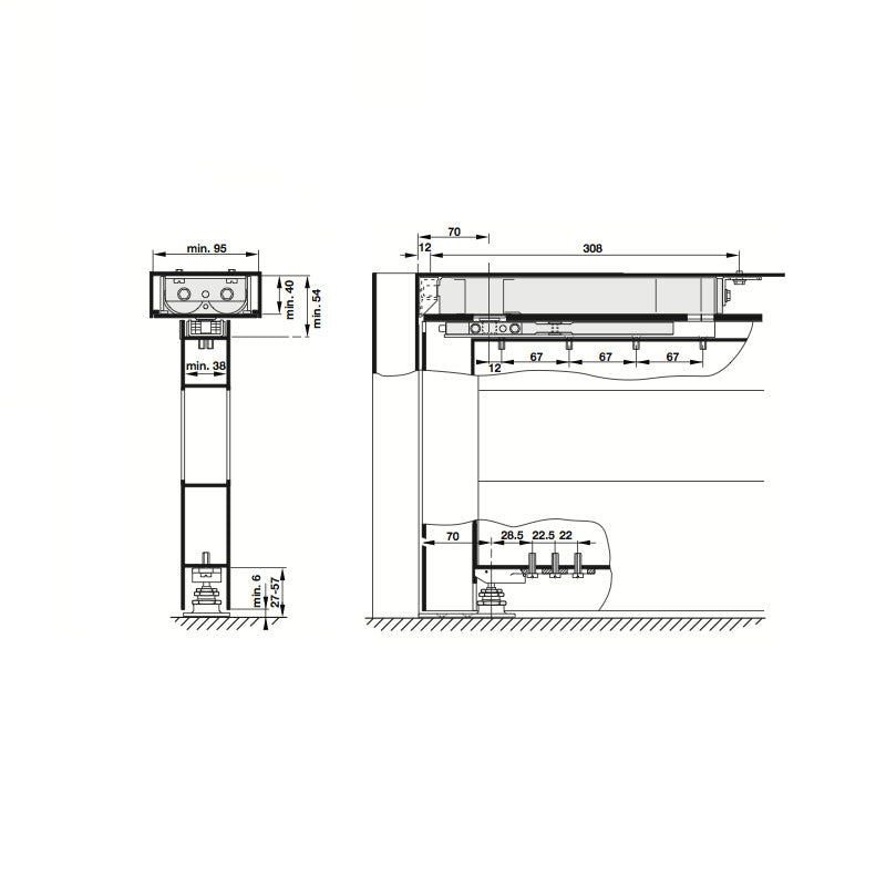 Hafele Transom Door Closer DCL 704 Hold Open Double Action 932.79.110