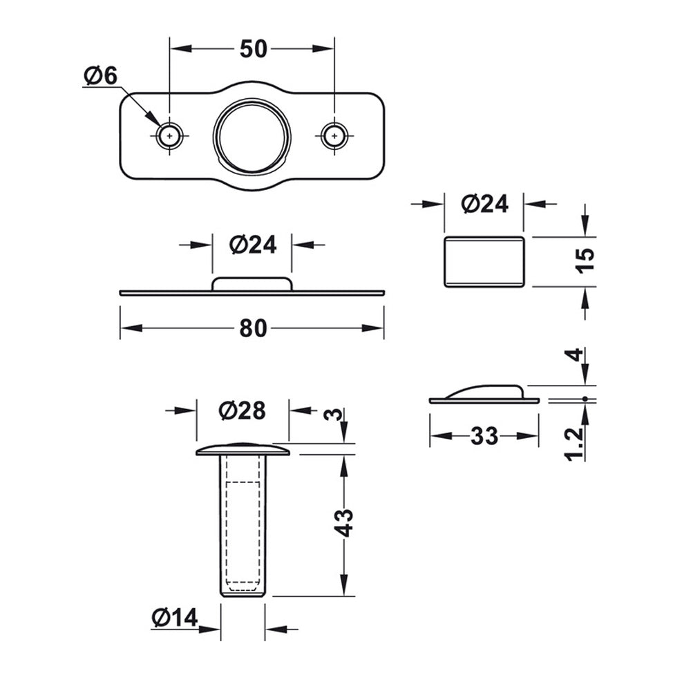 Fantom Magnetic Door Stop Concealed - Available in Various Finishes