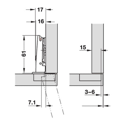 Hafele Salice Silentia 105 Cabinet Hinge Soft Close Pair DP 48/6 329.28.710 Hinge Display Pack 1