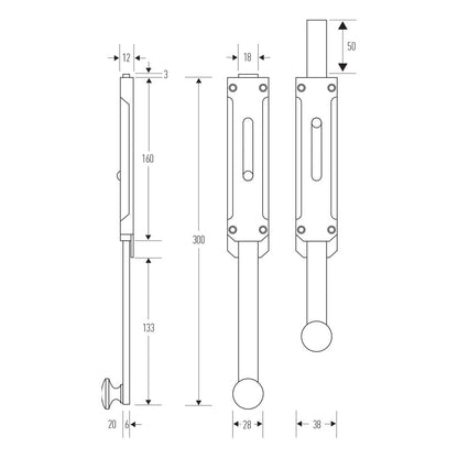 Halliday & Baillie HB120 Surface Mounted Bolt - Available in Various Finishes and Sizes