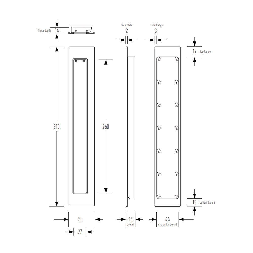 Halliday & Baillie Offset Flush Pull - Available in Various Finishes