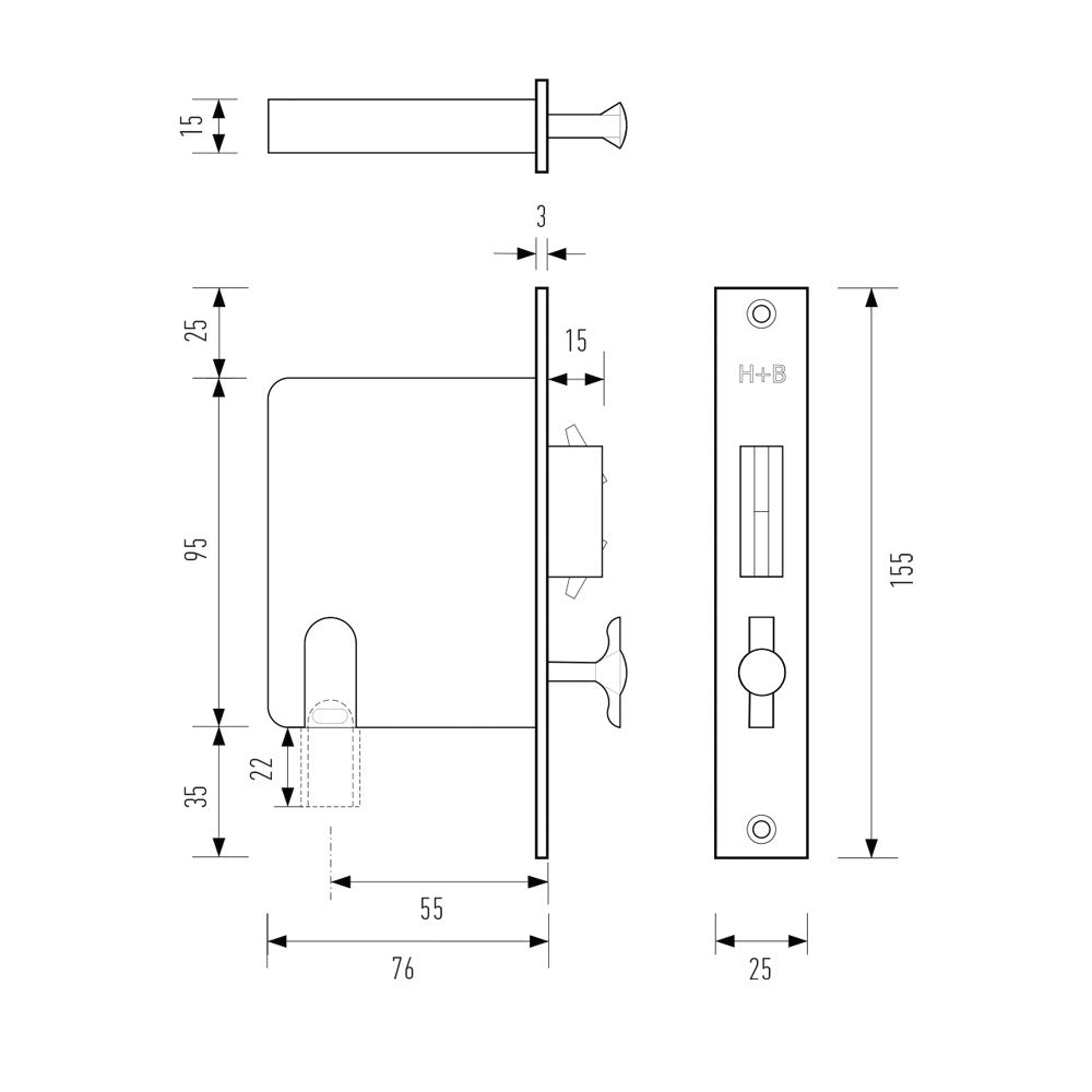 Halliday & Baillie 1490 Sliding Door Privacy Set Flush Pull with Snib and Indicator