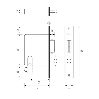 Halliday & Baillie 1490 Sliding Door Privacy Set Flush Pull with Snib and Indicator