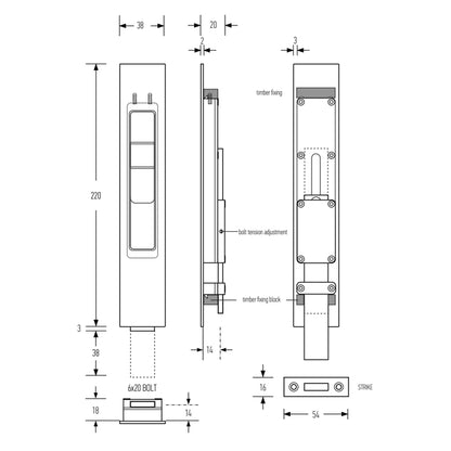 Halliday & Baillie Flat Throw Flush Bolt - Available in Various Finishes