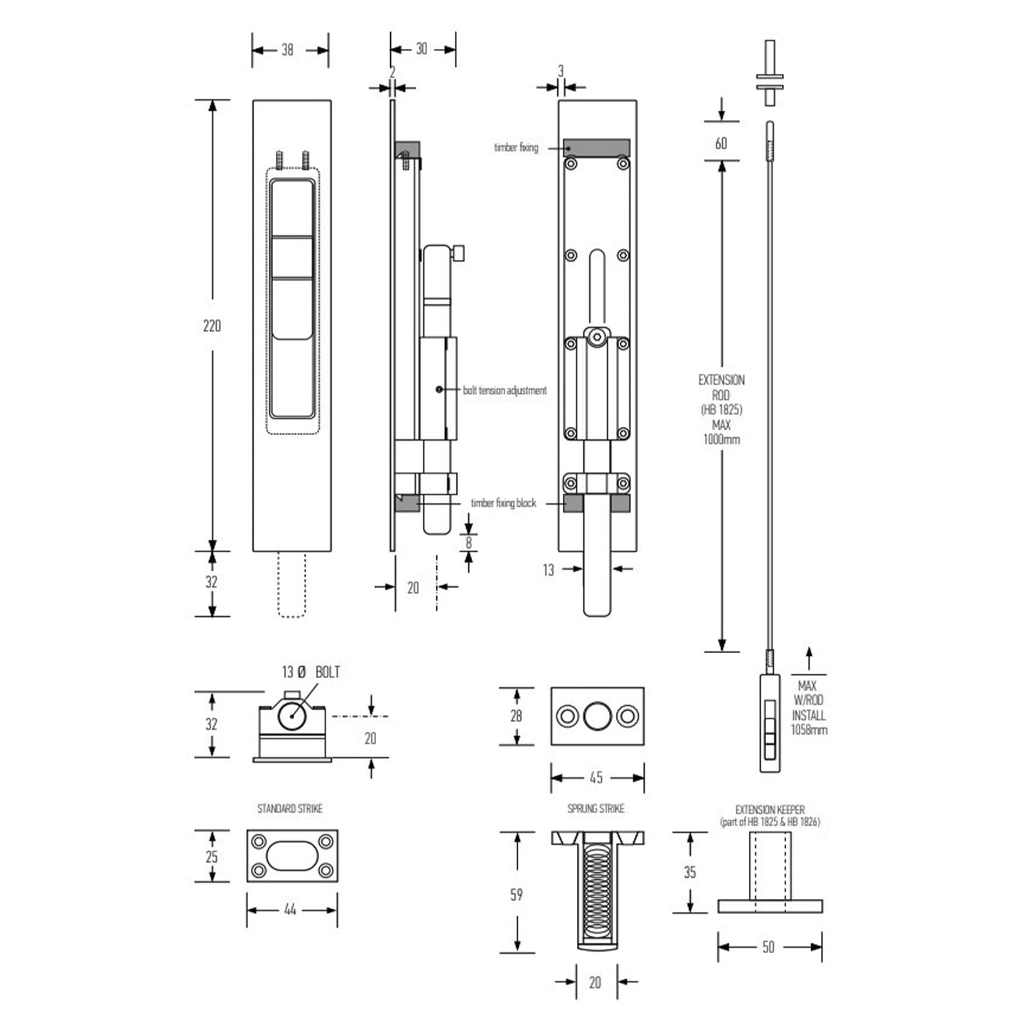 Halliday & Baillie Round Throw Flush Bolt - Available in Various Finishes