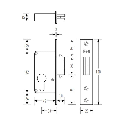 Halliday & Baillie Sliding Door Mortice Lock HB2010 - Available in Various Finishes