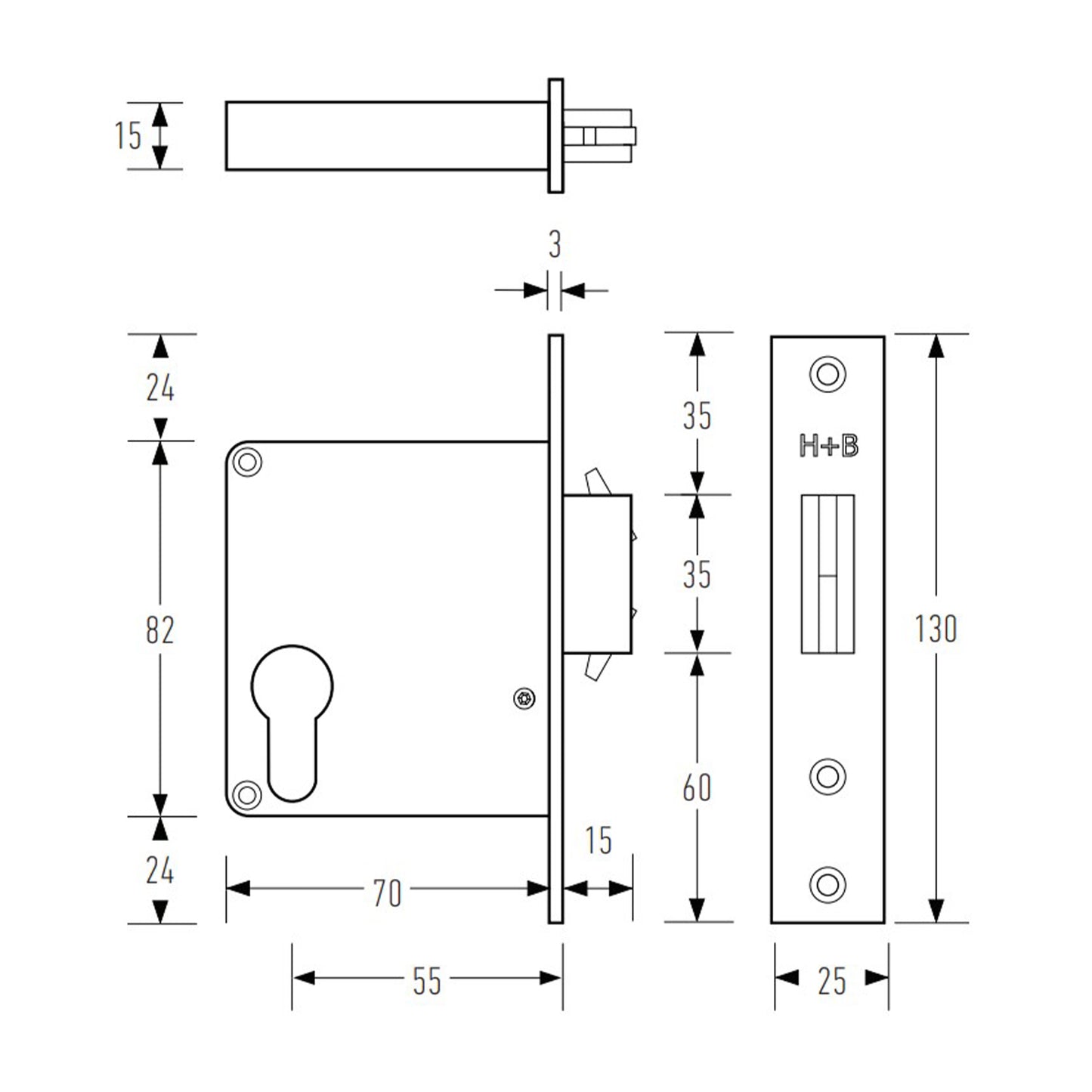 Halliday & Baillie Sliding Door Mortice Lock HB2020 - Available in Various Finishes