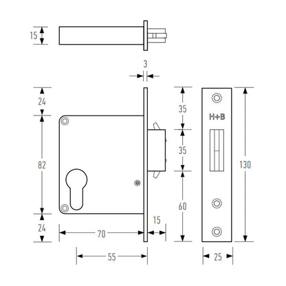 Halliday & Baillie Sliding Door Mortice Lock HB2020 - Available in Various Finishes