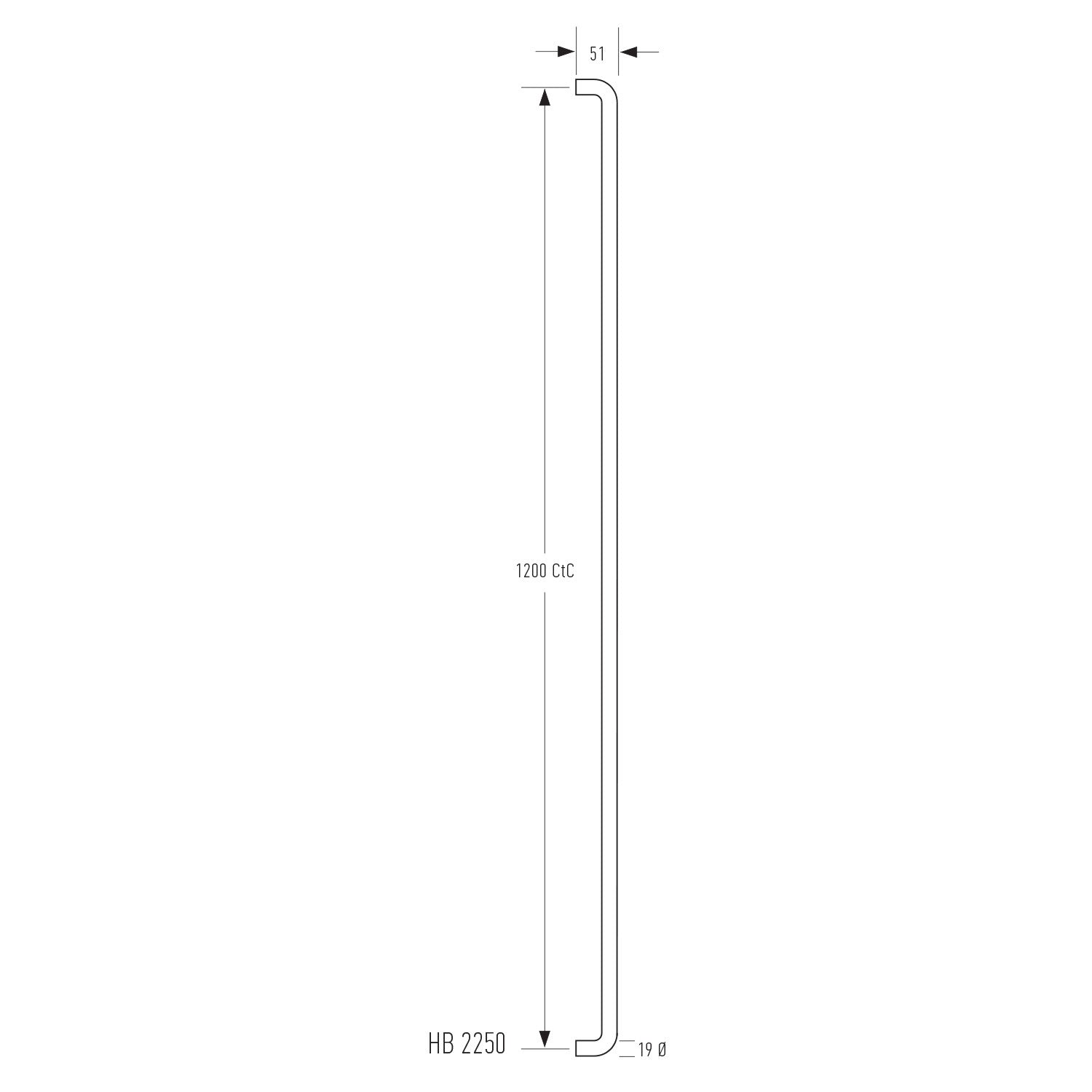 Halliday & Baillie 2250 Round Profile Brass D Pull Handle 1200mm - Available in Various Finishes