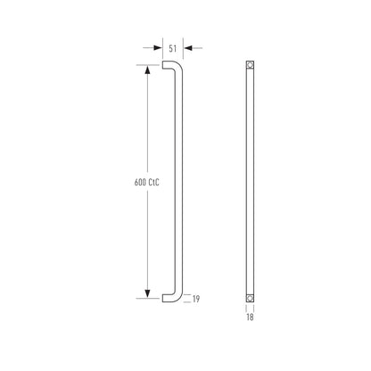 Halliday & Baillie 2340 Square Profile D Pull Handle 600mm - Available in Various Finishes