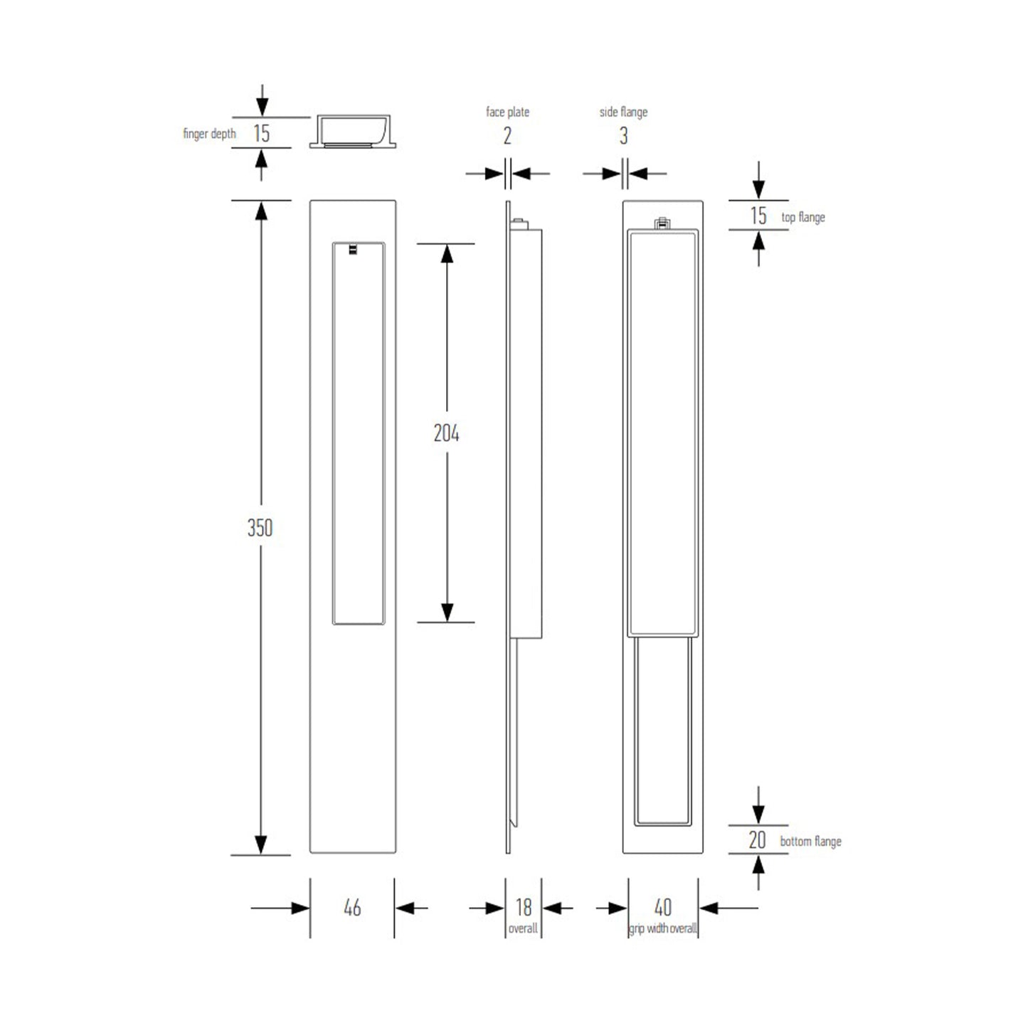 Halliday & Baillie Extra Long Flush Pull without Keyhole 3370 - Available in Various Finishes