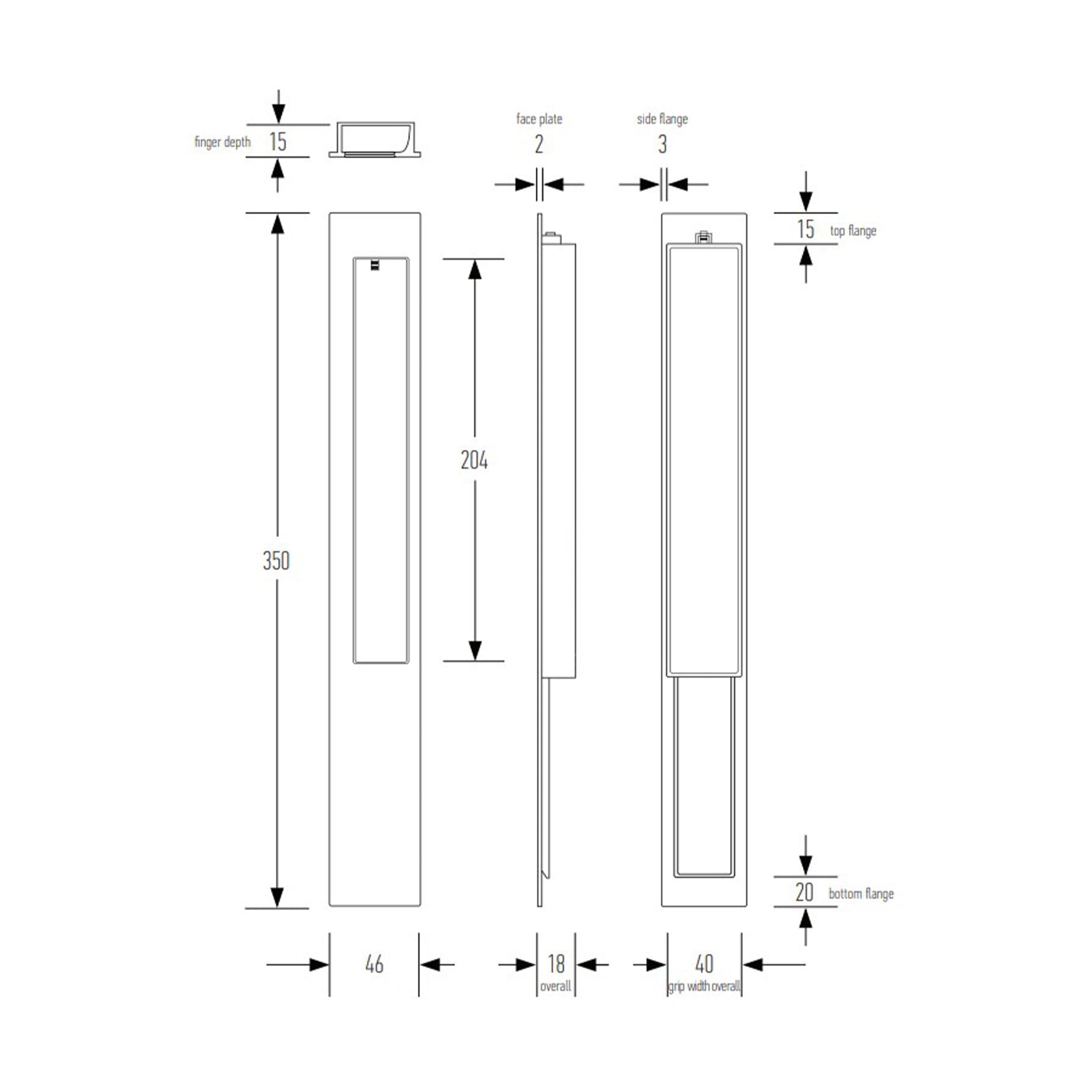 Halliday & Baillie Extra Long Flush Pull without Keyhole 3370 - Available in Various Finishes