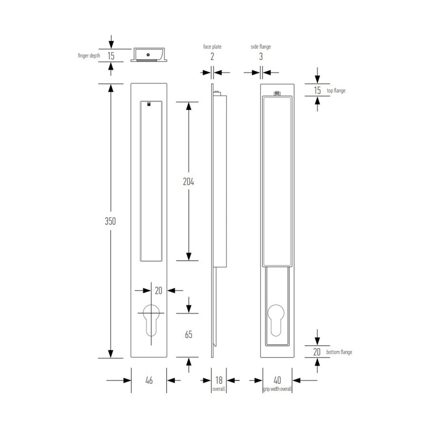Halliday & Baillie Extra Long Flush Pull with Keyhole 3375 - Available in Various Finishes