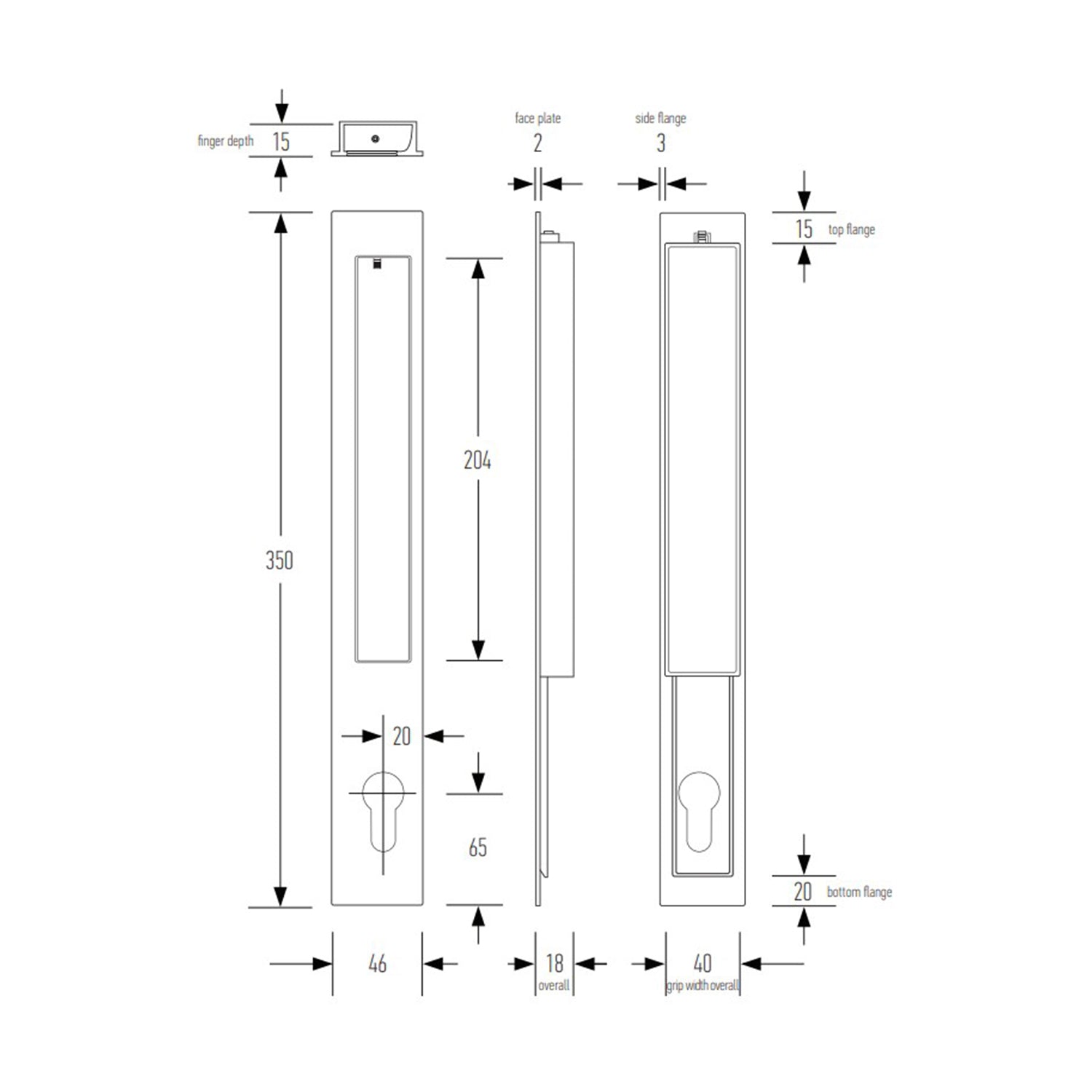 Halliday & Baillie Extra Long Flush Pull with Keyhole 3375 - Available in Various Finishes