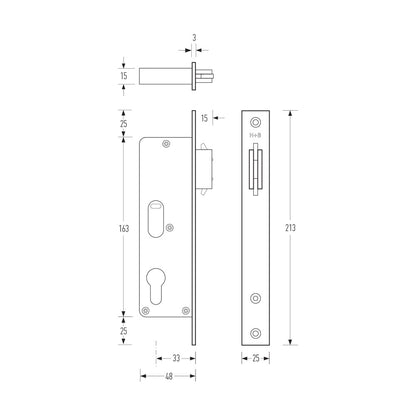 Halliday & Baillie 642 Narrow Sliding Door Lock Key/Snib In Blank Out 33mm
