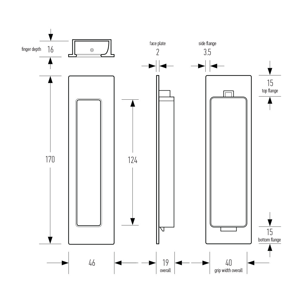 Halliday & Baillie Offset Flush Pull 170mm - Available in Various Finishes and Handing