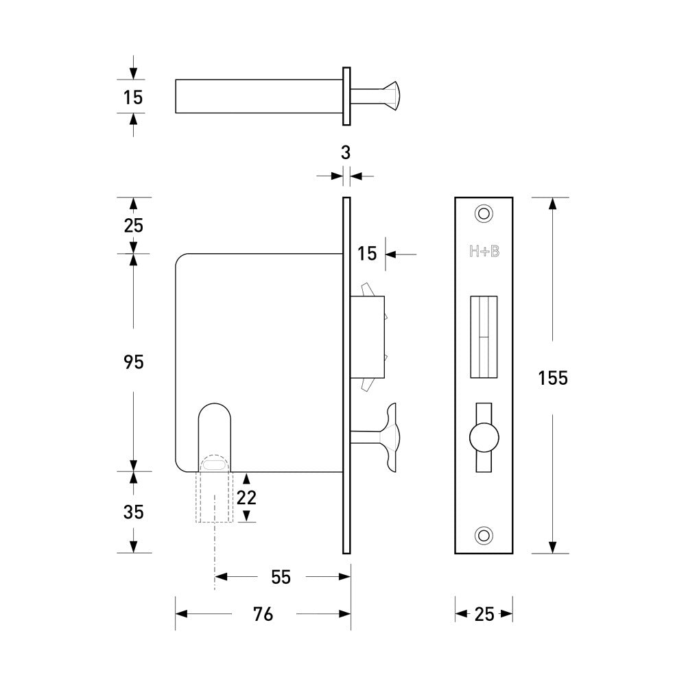 Halliday & Baillie Sliding Door Privacy Set 55mm 690/35 - Available in Various Finishes