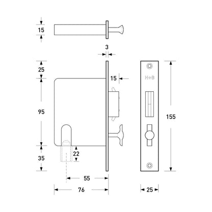 Halliday & Baillie Sliding Door Privacy Set 55mm 690/35 - Available in Various Finishes