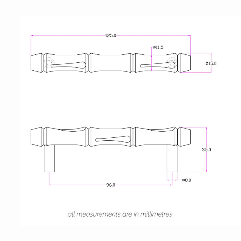 Hepburn Bamboo Cabinet Pull Handle 96mm - Available in Various Finishes