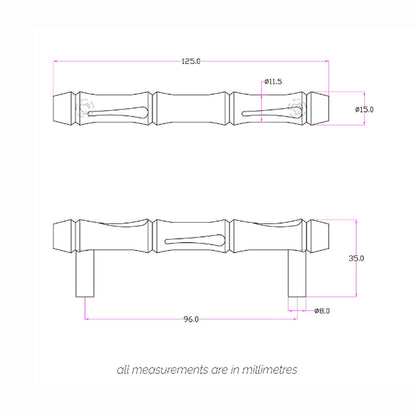 Hepburn Bamboo Cabinet Pull Handle 96mm - Available in Various Finishes