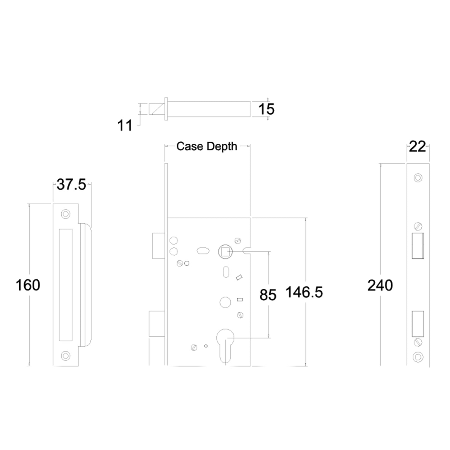 Jacksons JMCL60/46mm Backset Long Euro Cylinder Mortice Lock Rbt/Std 10 Finishes