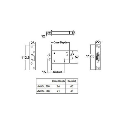 Jacksons 5 Lever Claw Sliding Door Lock Satin Chrome JMHSL5SC - Available in 46mm and 60mm