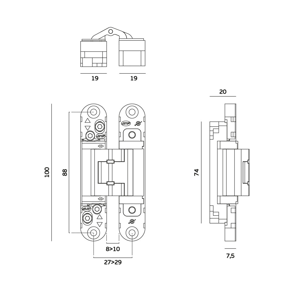 JNF Coplan Series 100 Invisible Hinge with 3D Adjustment 50kg - Available in Various Finishes|JNFIN05066B|JNFIN05066SC|JNFIN05066SG|JNFIN05066