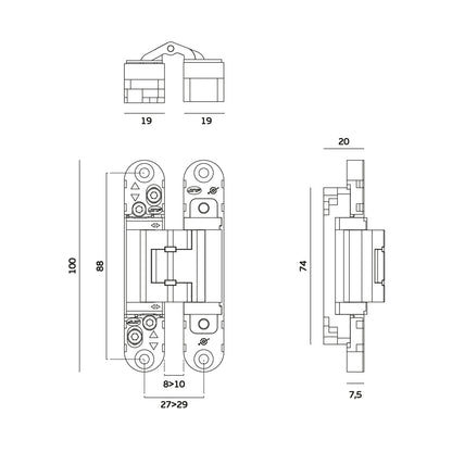 JNF Coplan Series 100 Invisible Hinge with 3D Adjustment 50kg - Available in Various Finishes|JNFIN05066B|JNFIN05066SC|JNFIN05066SG|JNFIN05066