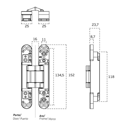 JNF Coplan Series 150 Invisible Hinge with 3D Adjustment 80kg - Available in Various Finishes|JNFIN05061B|JNFIN05061SC|JNFIN05061SG|JNFIN05061