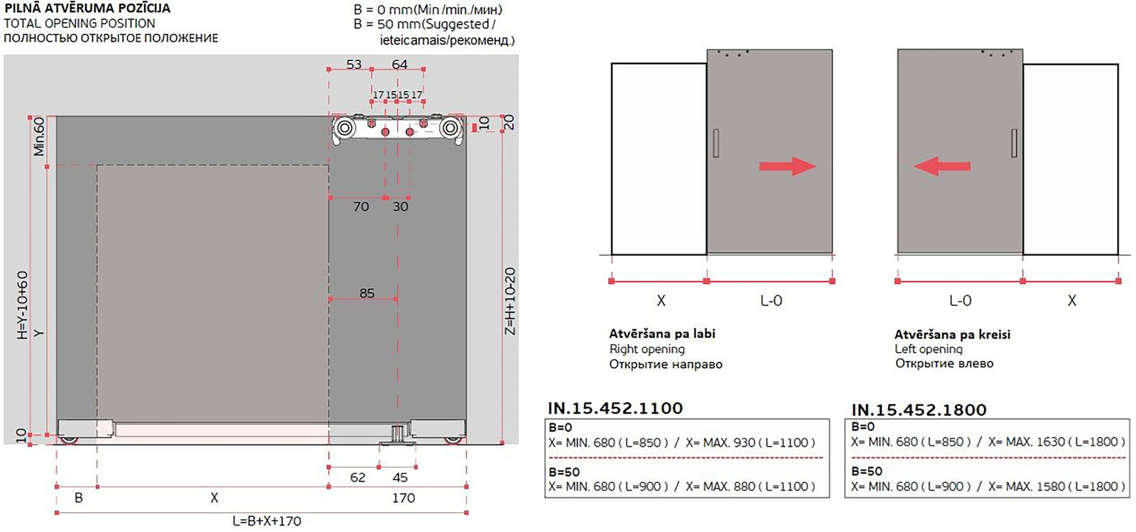 JNF Offscreen Light System for Invisible Sliding Doors with Soft Closing 1100mm IN.15.452.1100