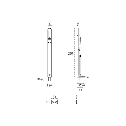 JNF Heavy Duty Flush Bolt 250mm Satin Stainless Steel IN.17.604.250