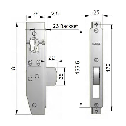 Dormakaba 950L22SCPLC 950 Lock 22mm Bolt Including Case Fixed Escape Turn