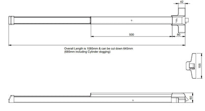 Dormakaba ED22 Panic Exit Device Fire Rated 1085mm - Available in Satin Stainless and Silver Finish