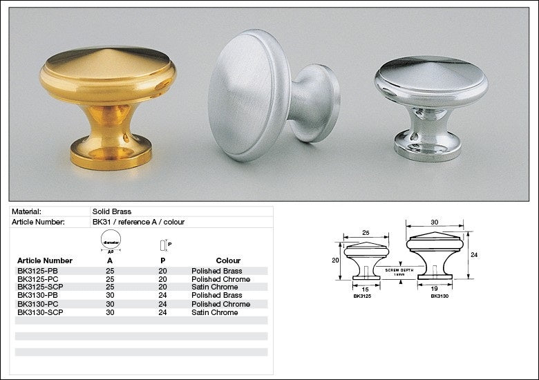 Kethy Cabinet Knob BK31 BK Series Dimple Solid Brass