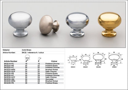 Kethy Mushroom Cabinet Knob - Available in Various Finishes and Sizes