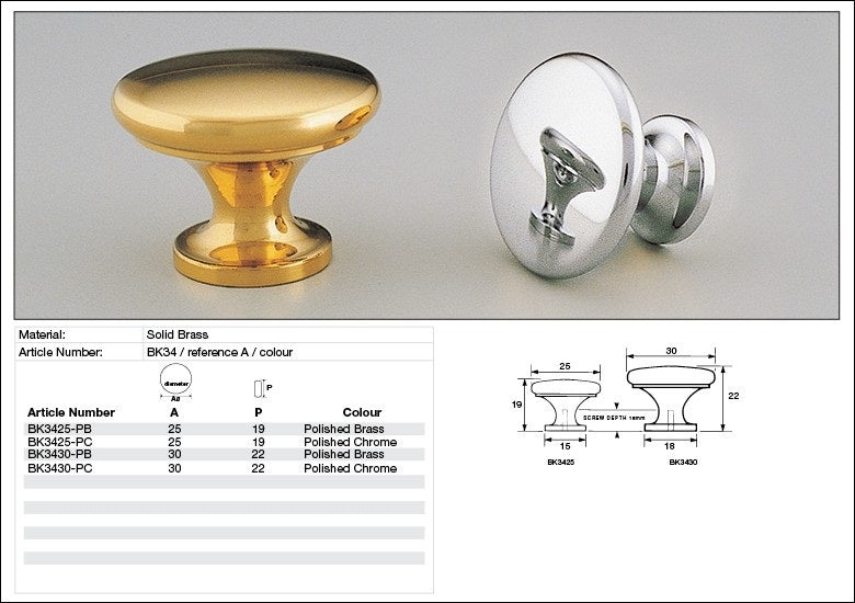 Kethy Button Cabinet Knob - Available in Various Finishes and Sizes