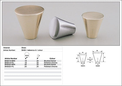 Kethy Cabinet Knob BK80 BK Series Cone Solid Brass