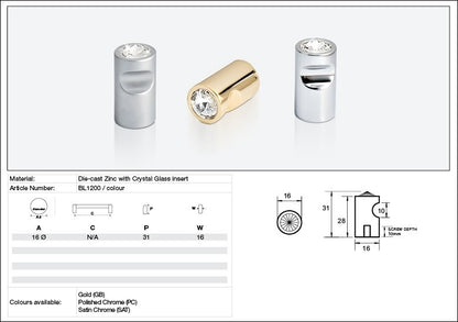 Kethy Cabinet Knob BL1200 Bling Series Rigel Single Stone Die-cast Zinc