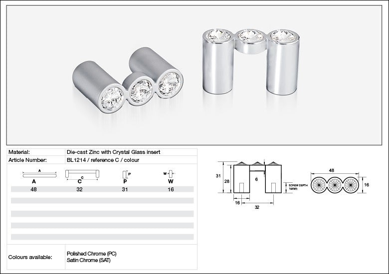 Kethy Cabinet Handle BL1214 Bling Series Rigel Inline Die-cast Zinc