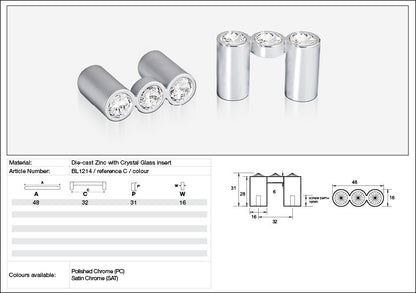 Kethy Cabinet Handle BL1214 Bling Series Rigel Inline Die-cast Zinc