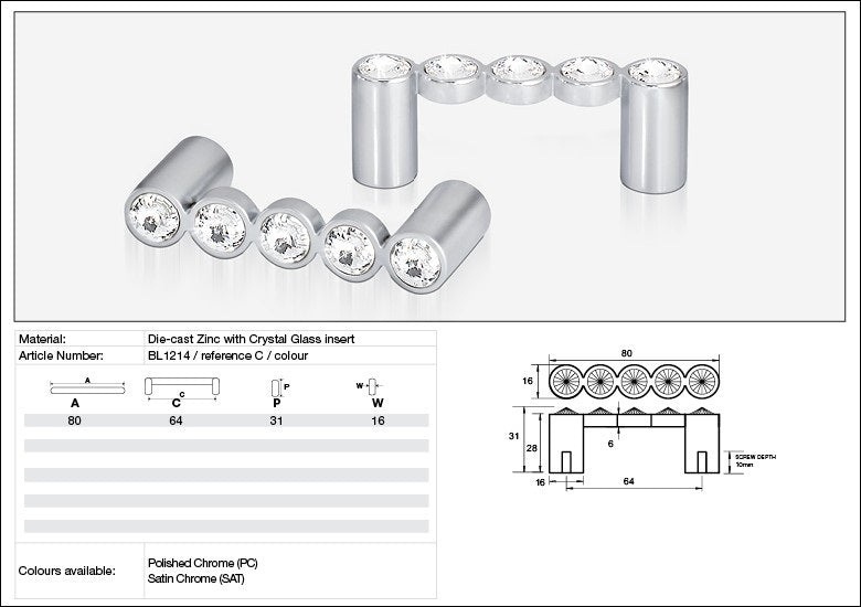 Kethy Cabinet Handle BL1214 Bling Series Rigel Inline Die-cast Zinc
