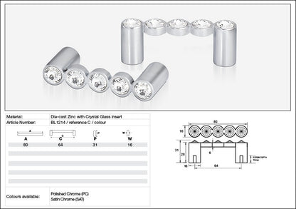 Kethy Cabinet Handle BL1214 Bling Series Rigel Inline Die-cast Zinc