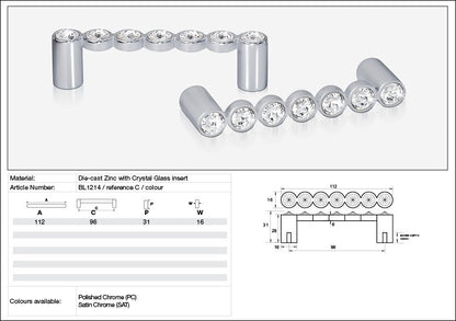 Kethy Cabinet Handle BL1214 Bling Series Rigel Inline Die-cast Zinc