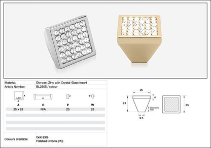 Kethy Cabinet Knob BL2505 Bling Series Pyramid 25mm Multi Stone Die-cast Zinc