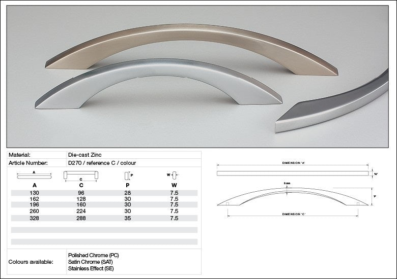 Kethy Cabinet Handle D270 D Series Square Bow Die-cast Zinc