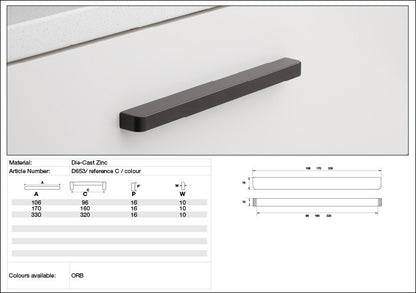 Kethy Cabinet Handle D653 D Series Slimline Die-cast Zinc