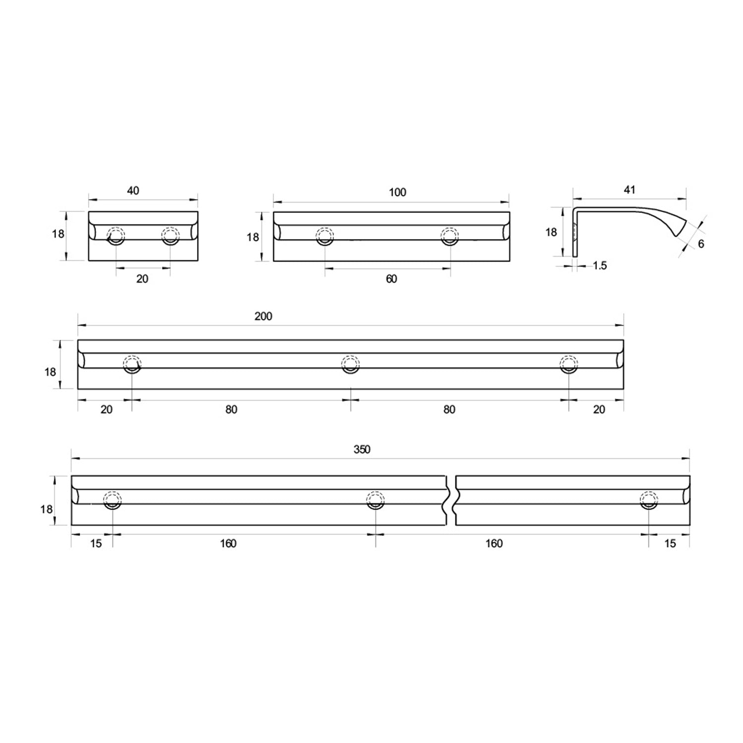 Kethy DL419 Fornel Curved Edge Pull - Available In Various Finishes and Sizes