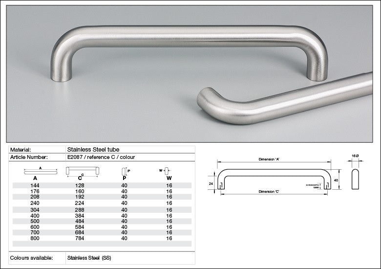 Kethy Enna Round Cabinet D Pull Handle Stainless Steel - Available in Various Sizes