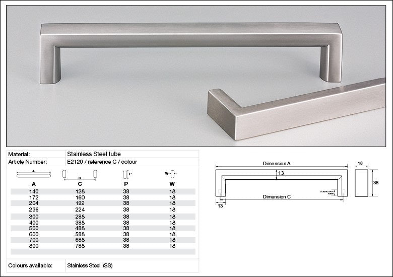 Kethy Cabinet Handle E2120 Regio 18mm Flat Top Round Under Stainless Steel